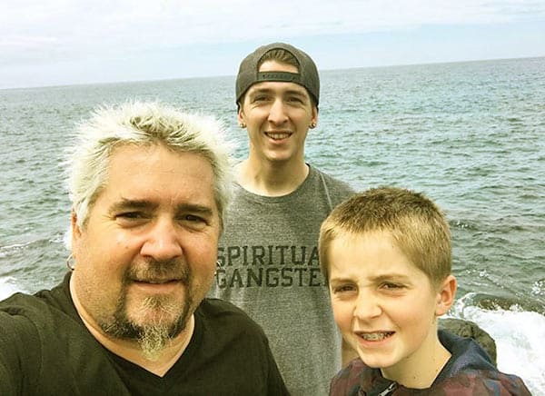 Image of Lori Fieri husband Guy Fieri with kids Hunter and Ryder Fieri